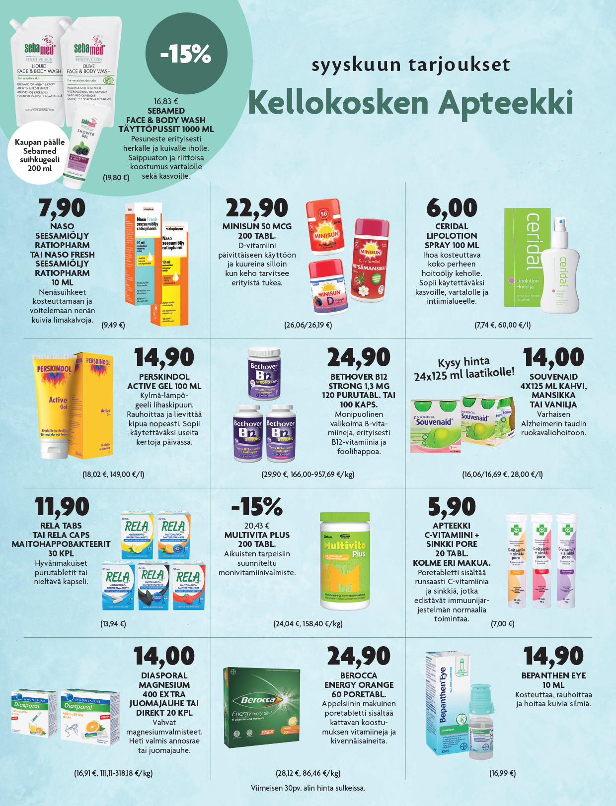 Kellokosken apteekki, Syyskuun tarjoukset