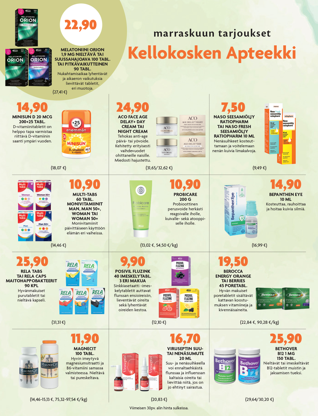 Kellokosken apteekki, Marraskuun tarjoukset